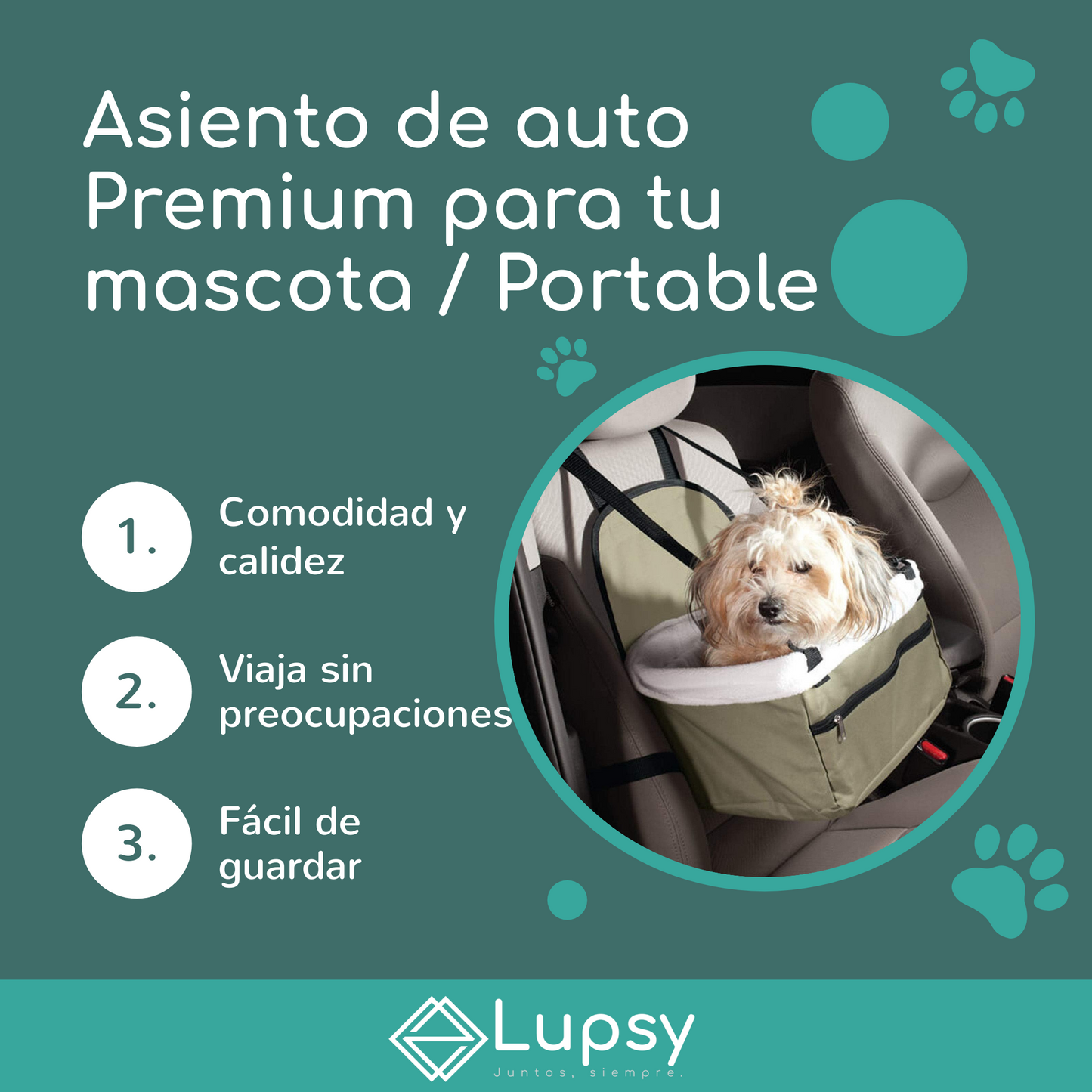 Asiento de auto Premium para tu mascota / Portable